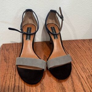 Steve Madden Two-Tone Black and Gray Suede Ankle-Strap Heels